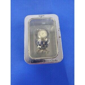 Vtg Elgin Mini Enamel Egg Collectable Clock Blue  Silver Tone Never Used Rare